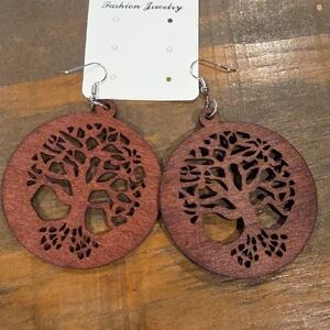 Fashion Jewelry Brown Wooden Tree of Life Dangle Earrings